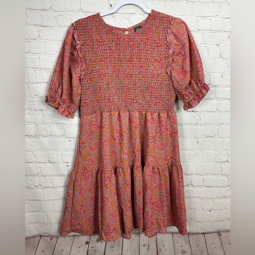 Wild Fable Puff Sleeve Floral Tiered Dress Boho Cottage Core Smocked Top Sz M